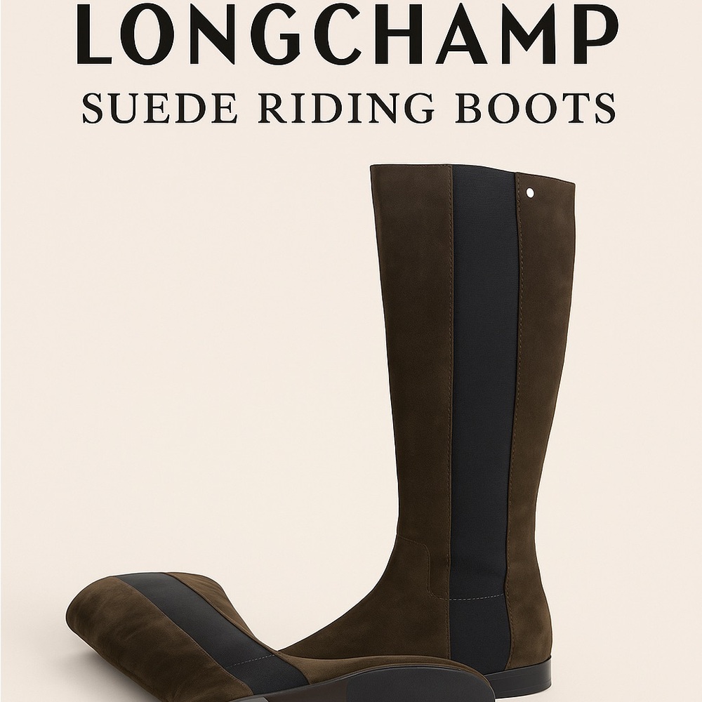 Longchamp Suede Riding Boots | Brownish Green | Size 8